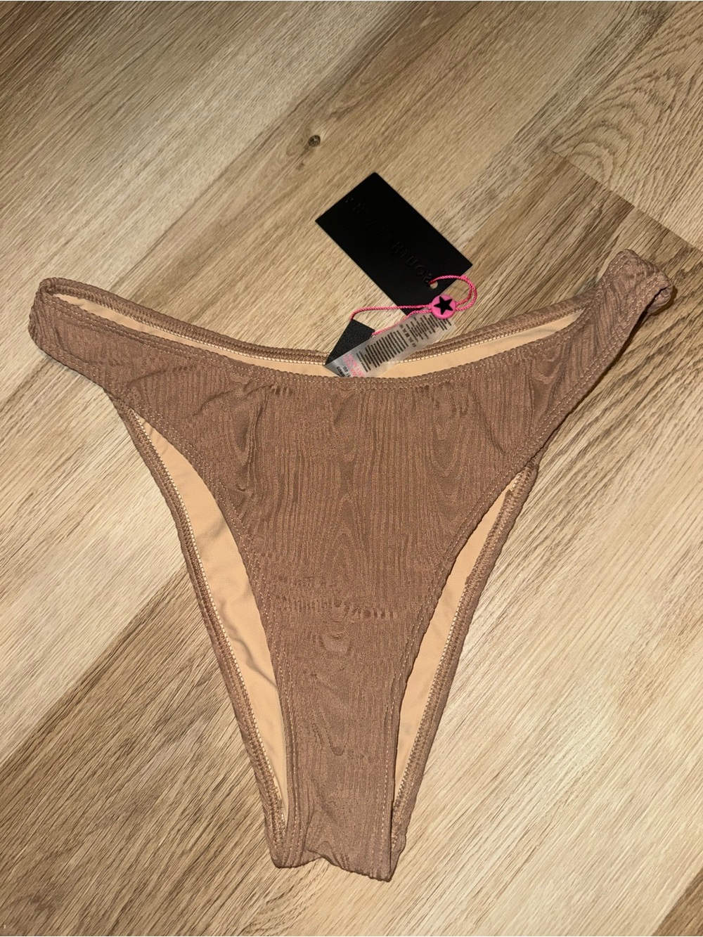 High-Leg Ribbed Bikini Bottom in Brown - Unbranded